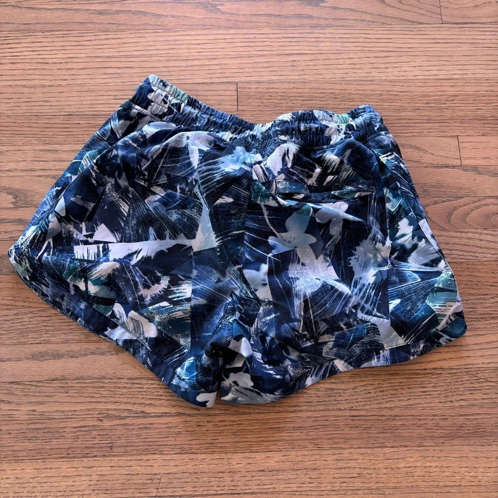 Athleta‎ Girl Shorts XL 14 Blue Abstract Print Athletic Running Gym Drawstring